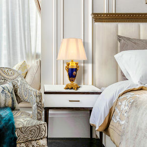 Brass <strong>Art</strong> <strong>Deco</strong> Trophy <strong>Table</strong> Lamp Fabric <strong>Lampshade</strong> French Vintage Luxury Living Room Bedroom Study <strong>Table</strong> Top Decorative Lights - Product Image 4