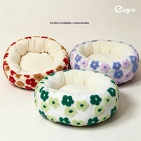 Nid douillet pour animaux de compagnie en peluche douce, imprimé fleurs, lit de couchage pour chat, coussin chaud antidérapant, lavable en machine, rembourré en polypropylène pour animaux de compagnie
