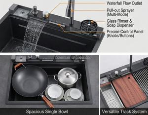 Fregadero de Granito Compuesto, Montaje Superior, Multifuncional, de 31 Pulgadas, Fregadero de Cocina Utilitario, Fregadero de Una Sola Tina de Piedra de Cuarzo con Accesorios - Product Image 5