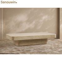 Table basse d'extérieur en faux travertin, résistante aux rayures et aux taches, table de patio en béton scellé