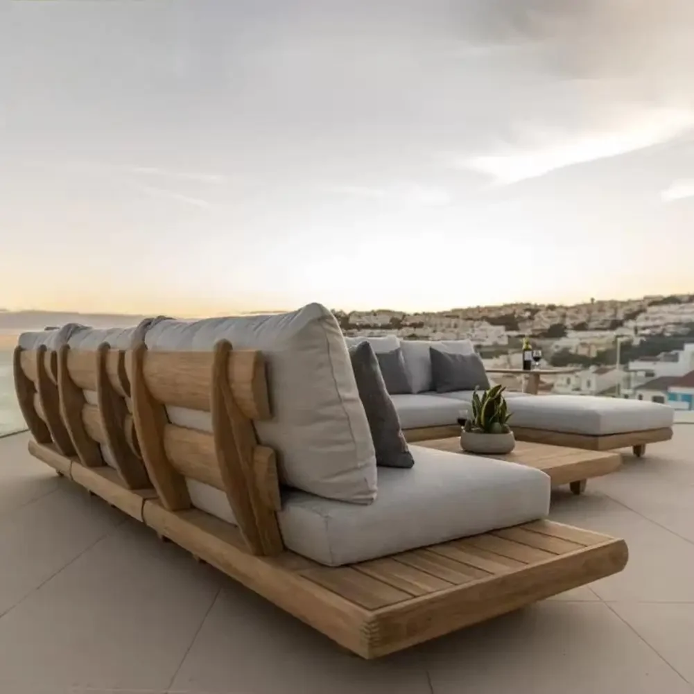 Origin Luxury Modern Waterproof Teak Wood Furniture Living Room Balcony Garden Patio Hotel Sectional Modular Outdoor Sofa
