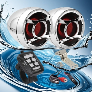 Haut-parleurs étanches pour <span class=keywords><strong>moto</strong></span>, amplificateur de qualité sonore Hi-Fi avec émetteur FM, ports USB et AUX pour système audio de <span class=keywords><strong>moto</strong></span> - Product Image 1