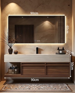 Mueble de Baño Contemporáneo con Lavabo - Gabinete de Baño con Grifo Negro, Cestas de Mimbre y Espejo LED Moderno - Product Image 1