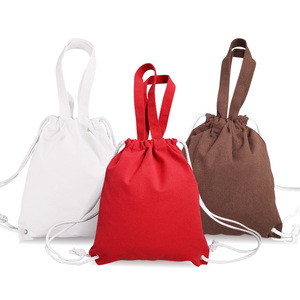 Manufacturers Supply Portable Double Shoulder Drawstring Canvas Bag New Solid Color Polyester Cotton Shopping Bag