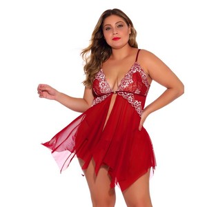 Chemise de nuit romantique grande taille en dentelle transparente avec broderie, string sexy en <span class=keywords><strong>tulle</strong></span> fin et demi-jupes - Product Image 3