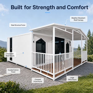 Casa Contenedor Moderna con Estructura de Acero, Paneles Aislantes, Puertas de Vidrio Grandes, Porche Cubierto y Acabado Resistente a la Intemperie - Product Image 1