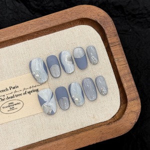 เล็บปลอมสำหรับดวงตาสีฟ้าของแมวสีธารน้ำแข็งสำหรับฤดูร้อนของ Rineland แบบเรียบง่ายผิวด้านสไตล์สั้นทำมือกดบนเล็บที่มีคุณภาพสูง - Product Image 1