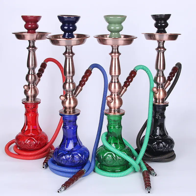 고품질 아랍 Shisha 럭셔리 다채로운 휴대용 큰 금속 프리미엄 2 호스 물 담뱃대 파이프 세트