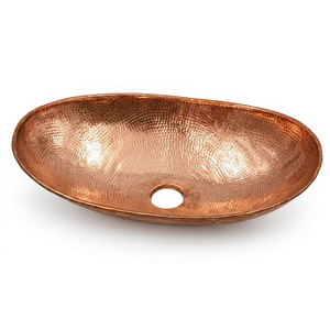 Hammered Copper Vessel Sink Oval Unlacquered <b>Bathroom</b> Sink Handmade Copper Wash Basin <b>Rustic</b> Luxury <b>Vanity</b> Basin For Home Hotel - Product Image 1