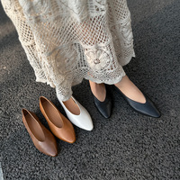 3118-8 Chaussures plates en cuir véritable à bout pointu pour femmes, confortables, en cuir de vachette première couche, chaussures de bureau