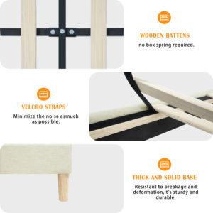 <span class=keywords><strong>Lit</strong></span> plateforme Willsoon moderne en tissu capitonné doux avec tête <span class=keywords><strong>de</strong></span> <span class=keywords><strong>lit</strong></span> festonnée, support en <span class=keywords><strong>lattes</strong></span> <span class=keywords><strong>de</strong></span> <span class=keywords><strong>bois</strong></span> et pieds élégants pour chambre à coucher - Product Image 5