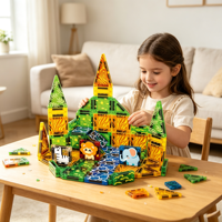 56PCS Hewan Padang Rumput Ubin Magnetik ABS Blok Bangunan Magnet STEM Mainan Edukasi DIY untuk Anak Usia 3 Tahun ke Atas