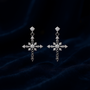 E1761 <b>White</b> <b>Gold</b> Diamond <b>Cross</b> Earrings Religious Women's Natural Round Brilliant Cut D Color Fine Jewelry - Product Image 2