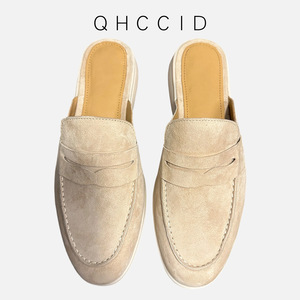 Mules en daim marron abricot à bout fermé, chaussures plates à enfiler pour homme, style jeune - Product Image 3