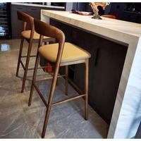 Tabouret de bar design en bois massif nordique pour usage commercial, chaise de bar minimaliste moderne avec dossier, légère, pour salon et chambre