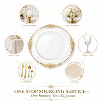 Assiette de présentation en acrylique transparente de 13 pouces avec bordure métallique filigranée, réutilisable, pour dîner, mariage, banquet, décoration de table