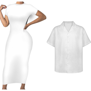 Robe moulante à manches courtes et imprimé à rayures tribales polynésiennes colorées étincelantes femmes Match hommes chemises ensemble de vêtements personnalisés pour Couple - Product Image 4