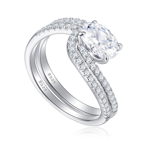 Fine Jewelry Wholesaler 925 Sterling <b>Silver</b> engagement <b>Ring</b> Oval Cut Zircon Stone Eternity Band <b>Ring</b> Set Rhodium Plated Original - Product Image 1