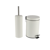 Conteneur à déchets rond couvercle en métal poubelle alimentaire pédale salle de bain poubelle debout brosse de toilette blanc