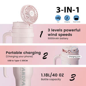 Borraccia Termica in Acciaio Inossidabile con Ventilatore e Power Bank Integrato, Rosa, 32 Oz, con Sacca Idratazione - Product Image 6