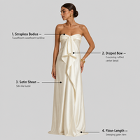 Robe longue de soirée élégante sans bretelles en satin pour femme - Robe de soirée longue et fluide