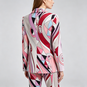 Completo da Donna su Misura con Blazer e Pantaloni a Stampa Geometrica <span class=keywords><strong>Rosa</strong></span>, Outfit Formale da Ufficio per Signore - Product Image 2