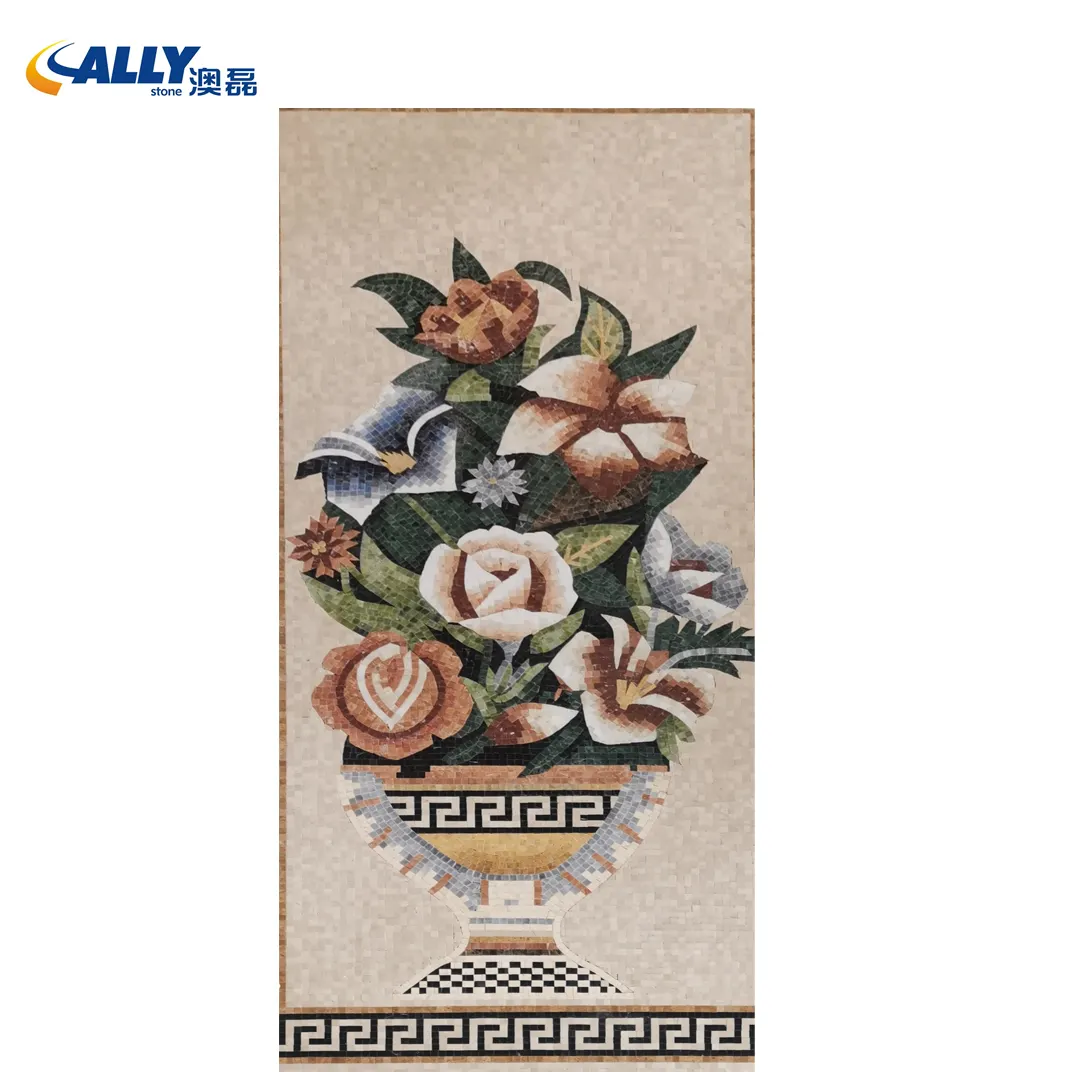 Mármol Natural, un cubo de flores con patrón personalizado, mosaico de mármol, artes, medallones de mosaico para decoración de pared