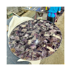<span class=keywords><strong>Mesa</strong></span> redonda de piedra de cuarzo fluorita de cristal púrpura de resina epoxi pulida - Product Image 2