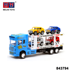 Camions à friction en plastique à l'échelle 1/32 populaires, remorques avec 4 voitures - Product Image 2