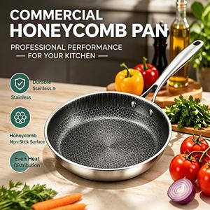 Poêle nid d'abeille professionnelle en acier inoxydable 410, 24-30 cm, pour cuisine, friture, steaks et sauteuses - Product Image 6
