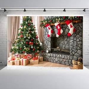 7x5ft 圣诞主题无缝图案布定制摄影背景背景工作室道具图片横幅