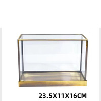 Boîte de présentation rectangulaire en laiton anti-poussière avec cadre en laiton antique boîtier cube en verre pour la décoration de la maison pour vases ou vases en verre