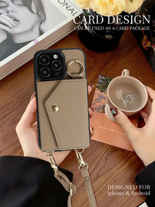 Étui portefeuille de luxe à bandoulière pour <span class=keywords><strong>iPhone</strong></span> 16 17 Air 15 14 13 12 <span class=keywords><strong>Pro</strong></span> <span class=keywords><strong>Max</strong></span> en cuir PU grainé avec porte-cartes - Product Image 3