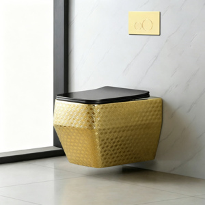 <span class=keywords><strong>WC</strong></span> mural de luxe en céramique carrée, d'inspiration rétro, or et <span class=keywords><strong>noir</strong></span>, pour hôtels de charme - Product Image 1