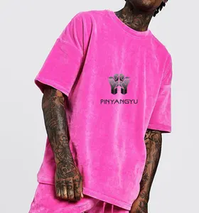 Mới Đến Nhung Người Đàn Ông Của Drop Shoulder Tùy Chỉnh Crew Neck T-Shirts Quá Khổ Velour Hip Hop Shinny Của Cậu Bé T Áo Sơ Mi