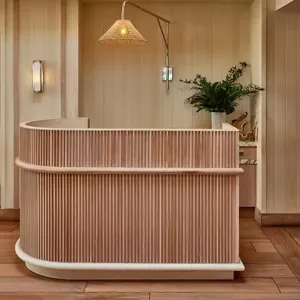 Lebih desain saya bentuk klub kasir kayu Solid Salon kecantikan restoran Bar depan meja penerimaan kantor dengan lampu led