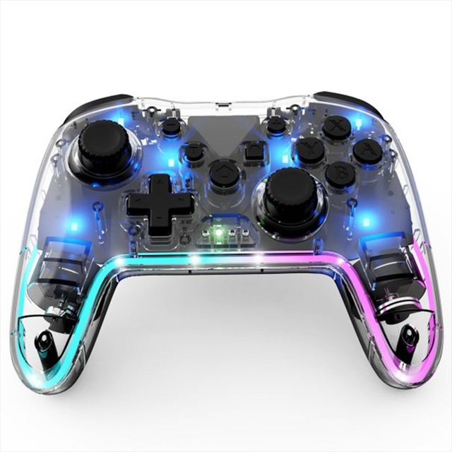 Wholesale Transparent Wireless BT Gamepad RGB Light Turbo Function Joystick Game Controller for Switch Pc