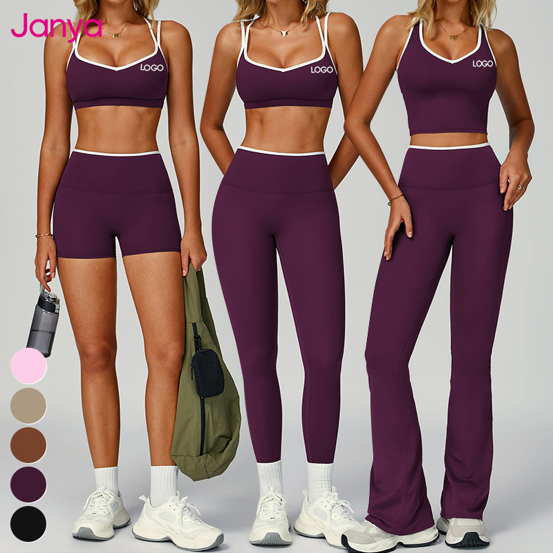 Janya Wholesale High Waist Gym Fitness Leggings Sets Color Blocking Yoga Tops Bra Set Custom Logo Sportswear Suit For Women