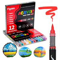 Stylos marqueurs à pointe pinceau en peinture acrylique, 12 couleurs, stylos à peinture acrylique de qualité supérieure pour la plupart des surfaces, fournitures d'art pour la création de projets DIY