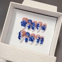Uñas Postizas de Primavera y Verano, Serie de Colores Claros, Relieve 3D, Flores Sintéticas Brillantes, Hechas a Mano, de Alta Calidad