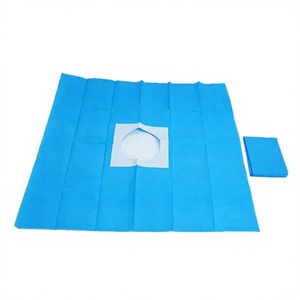 Draps chirurgicaux fenêtrés bleus jetables stériles 80x100cm respirants certifiés ISO/CE MDR pour usage médical externe - Product Image 1