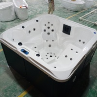 Baignoire Spa en Acrylique avec 35 Jets de Massage, Jacuzzi Intérieur/Extérieur avec Filtre à Ozone et 9 Lumières LED, Structure en Acier Inoxydable
