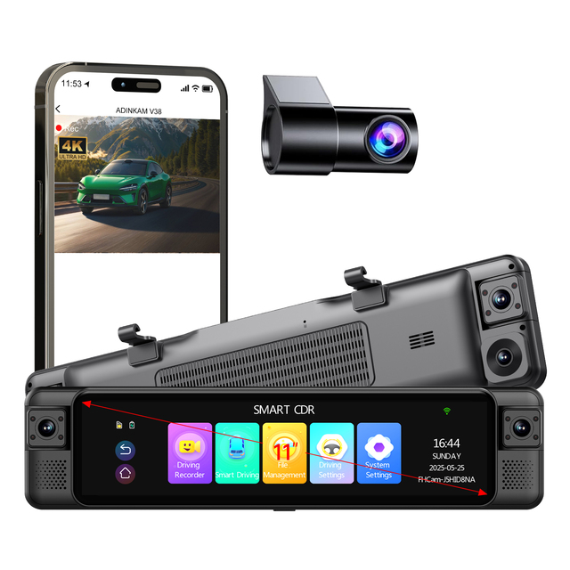 ADINKAM 11 Inch IPS ADAS 4-Channel Rearview Mirror Dash Cam 360 Panoramic 4K Front/Rear/Side 1080P WiFi 1 Year Warranty BSD LCA