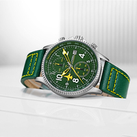 Montre Chronographe d'Aviation Tendance Homme, Bracelet en Cuir Vert, Aiguille Avion Lumineuse, Montre à Quartz avec Guichet de Date