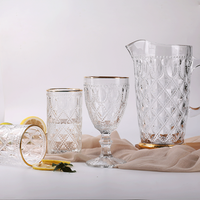 Verre à vin vintage en verre transparent avec bordure dorée en relief, verrerie vintage pour mariage et fête