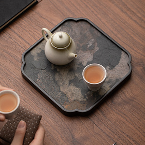 Plateau à thé Wabi Sabi rond en pierre, support pour théière domestique, fait main, durable - Product Image 3