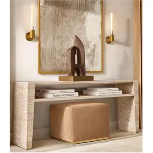 HZX Italian Minimalist Travertine Wabi-Sabi Design Home Decoration Porch Table Designer Natural Stone Console Table