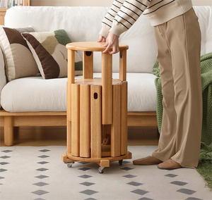 Japanisches Schlichtes Design Massivholz Runde Hocker Stapelbare Holzhocker Platzsparend Schlafzimmer Wohnzimmermöbel - Product Image 1