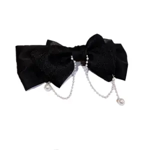 Pearl Tassel Hair Cheer Bow For Girls Scrunchies Stain Fabric Luxury Hairpins Women Hair Accessories Bows Clips