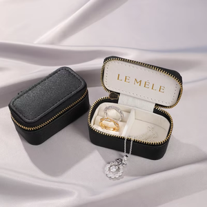 Eco-friendly <b>Mini</b> Rectangle Jewelry <b>Box</b> PU Leather Gold Zipper Dual Compartment Portable Pocket - Product Image 1